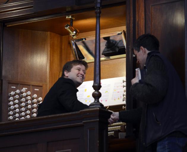 Concert organist Daniel Moult gets some tips on the nuances of Norma from Dunedin City organist...