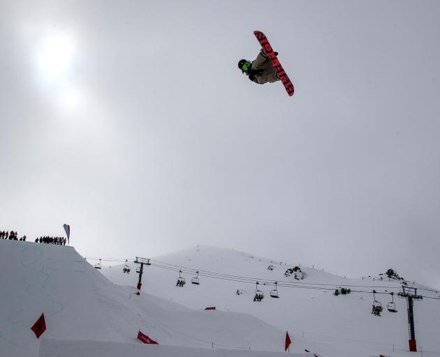 Kokomo Murase, of Japan, soars in the women’s snowboard big air final during day six of  the Winter Games at Cardrona yesterday. Photo: Iain McGregor/Winter Games NZ