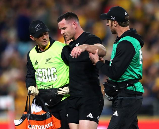 Ryan Crotty leaves the field with concussion during the weekend's Bledisloe Cup match against...