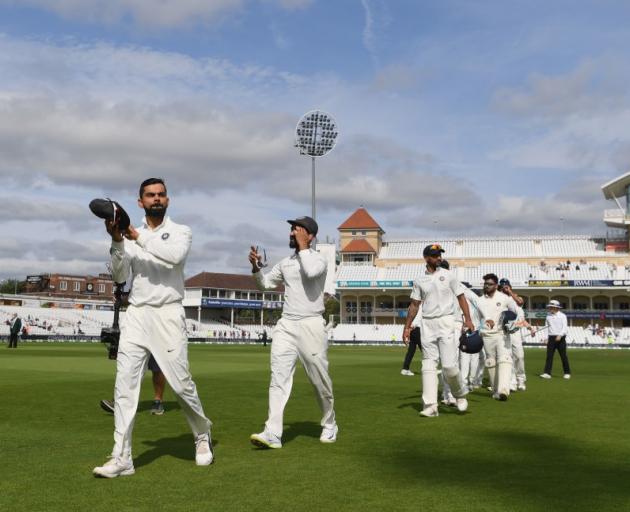 Virat Kohli leads India off the field after its third test win over England. Photo: Getty Images