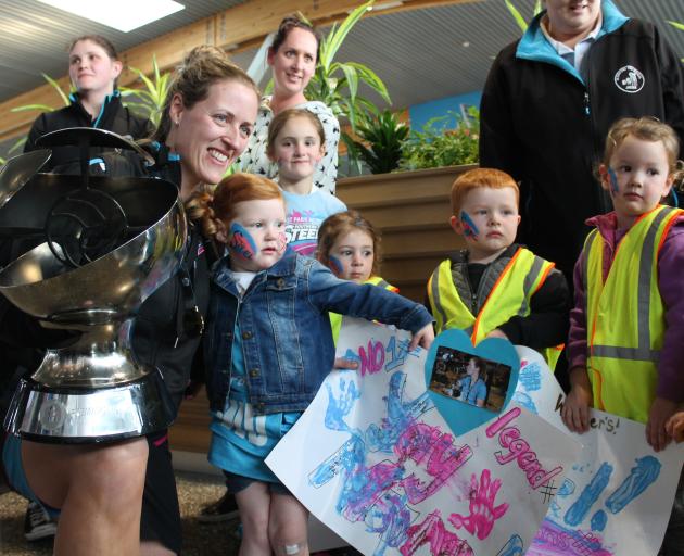 Southern Steel captain Wendy Frew is welcomed home to Invercargill by daughter Indie and Indie's...