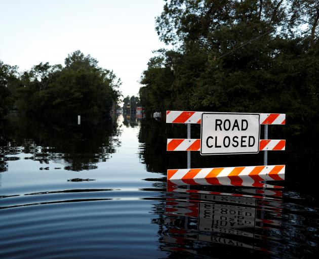 State Highway 76 is blocked by floodwaters in the aftermath of Hurricane Florence. Photo: Reuters