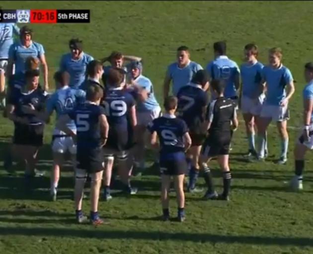 Punches were thrown after the stomping incident, resulting in a player being re-carded. Image...