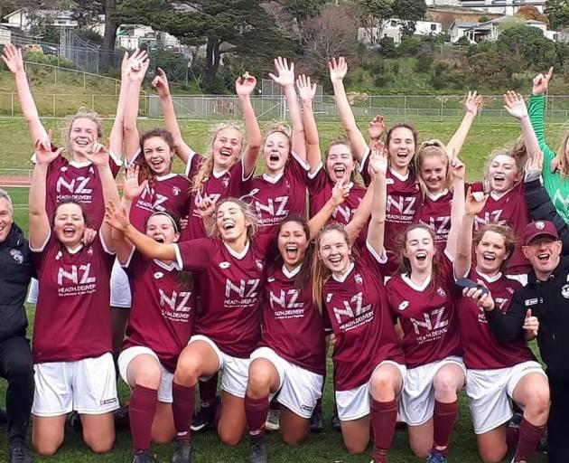 Dunedin Tech celebrate their semi-final win in Wellington. Photo via Facebook