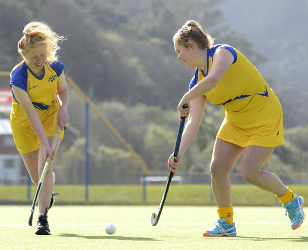 Southern Storm defenders Julia Boothroyd (left) and Aleisha Rainey get in some practice at the...