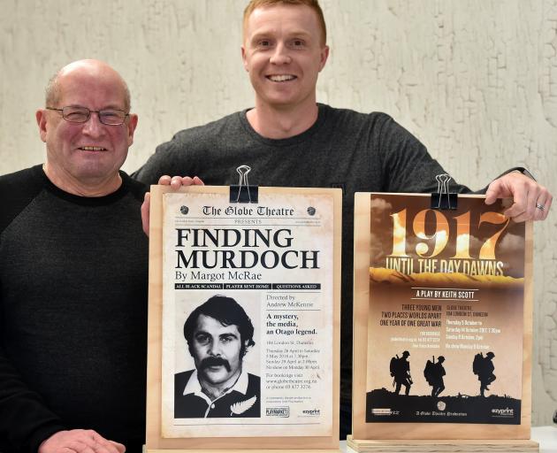 Creators of award-winning publicity posters for Dunedin's Globe Theatre, Keith Scott (left) and...