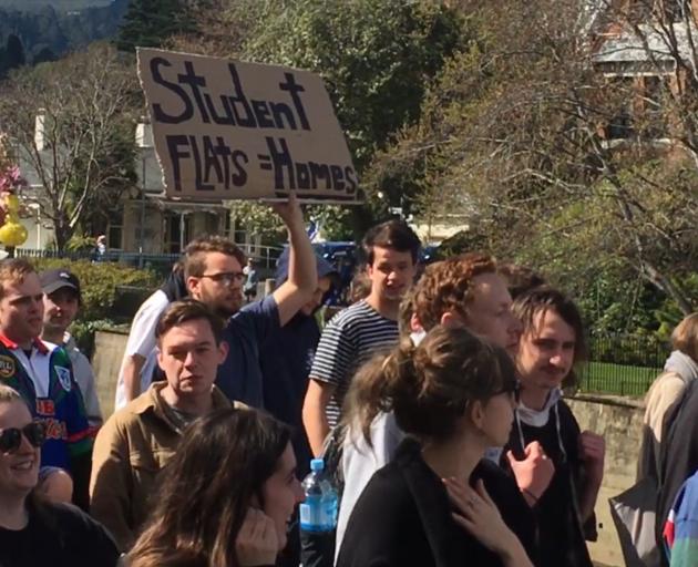 Hundreds gathered at the University to Otago to protest and present a petition to the proctor Dave Scott today. Photo: ODT