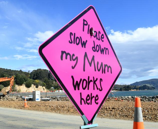 One of several different speed signs with a simple but direct message at roadworks in Portobello...