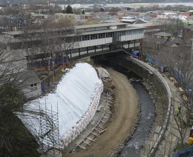 Work on the Leith flood protection scheme, just upstream from the University of Otago's...