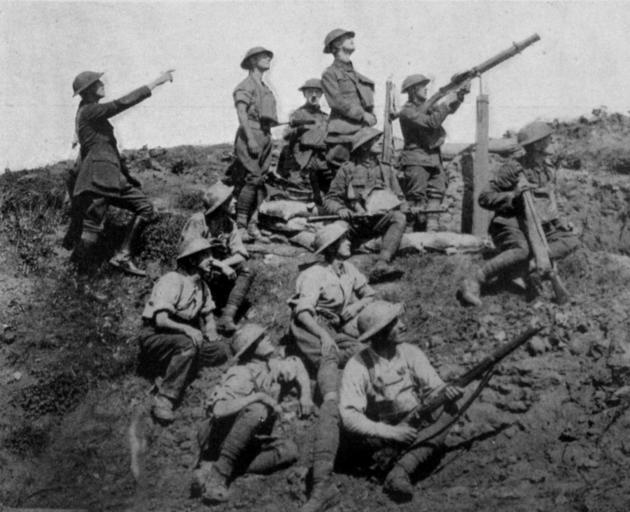 A British anti-aircraft squad in France preparing to give a warm reception to a low-flying enemy...