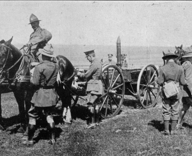 New Zealand officers judging the field cookers at a horse show on the western front. - Otago...