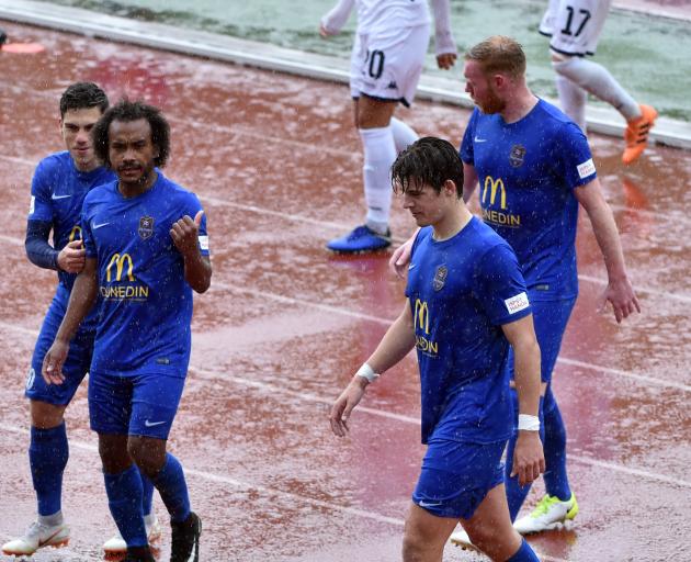 Southern United players (from left) Abdulla Al-Kalisy, Omar Guardiola, Stephen Last and Markus...