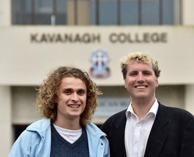 Former Kavanagh College pupils Sam Murphy (left) and Christian McNab want the college board of trustees to change the name of the school. Photo: Peter McIntosh