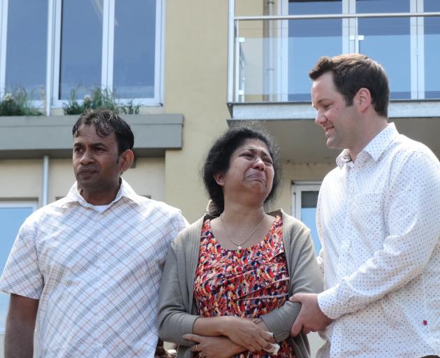 Sam Wijerathne, his wife Dinesha Amarasinghe, and Clutha-Southland MP Hamish Walker. Photo: Paul...