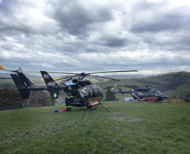 Two Otago Rescue Helicopters at the scene of a crash near Bucklands Crossing this afternoon....