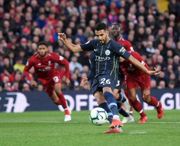 Manchester City's Riyad Mahrez misses his penalty against Liverpool. Photo: Getty Images