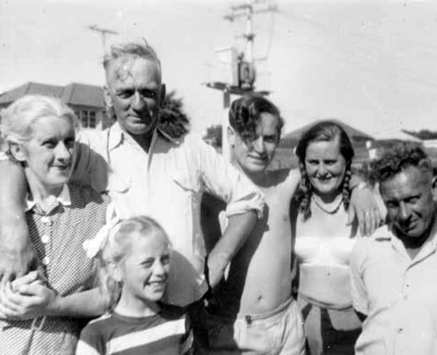 The Shadbolt family at Glen Eden, Auckland, January 1957, (from left)Vi, Julia, Frank, Maurice,...