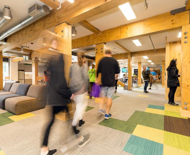 Massive laminated wood beams and warm, light filled spaces provide the structure for Te Pa Tauira. 