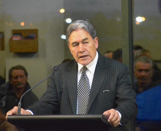 Racing Minister Winston Peters speaks at a public meeting in Invercargill yesterday. Photo: Jonny...