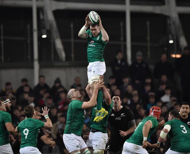 Ireland's Peter O'Mahony wins the ball during an imperious all-round display in Dublin. Photo:...