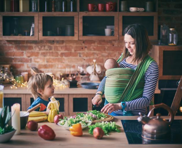 It may be tricky with a newborn, but prioritising healthy eating is likely to help with weight...