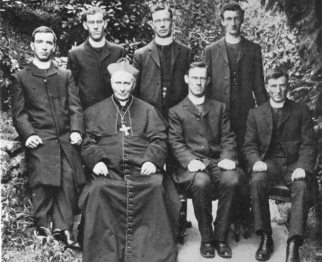 Roman Catholic Bishop of Dunedin Michael Verdon in 1909, with graduates of Holy Cross College in Mosgiel, a school that he founded. Photo: Otago Witness
