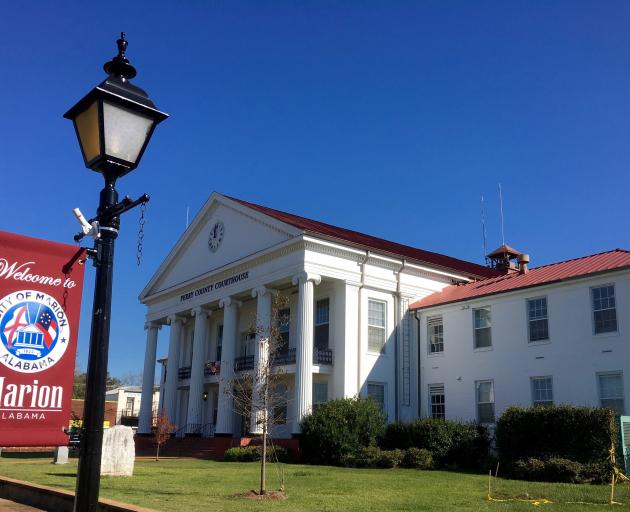 The Gothic revival style Perry County Courthouse in historic Marion Square. 