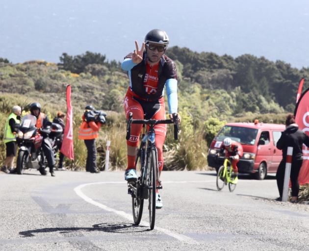 Canadian James Piccoli wins for the second year in a row on Bluff Hill during stage four of the...