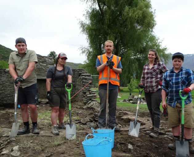 The team of archaeologists working on an Arrowtown Golf Club site comprises (from left) Oliver Walne, Rebecca Benham, Benjamin Teele, Megan Lawrence and Arthur Grainger. Photo: Joshua Walton