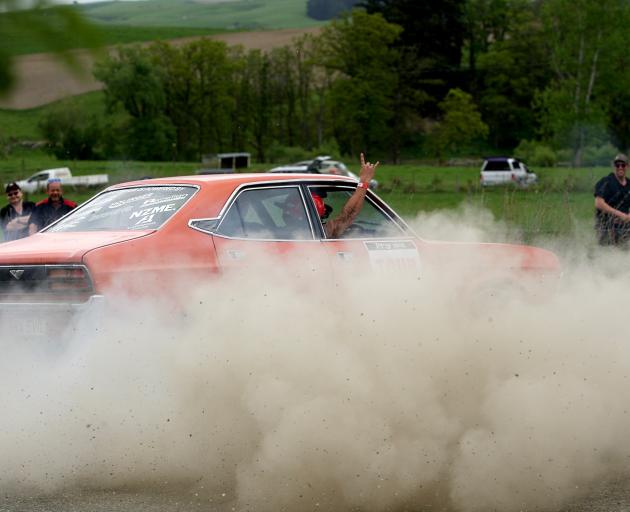 A participant entertains the crowd at Heriot, on day one of the recent Targa Rally. PHOTO: JOHN...