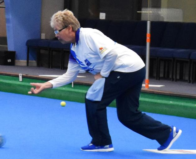 Trish Marr (St Clair) delivers a shot during the Dunedin centre women's fours final at the bowls...