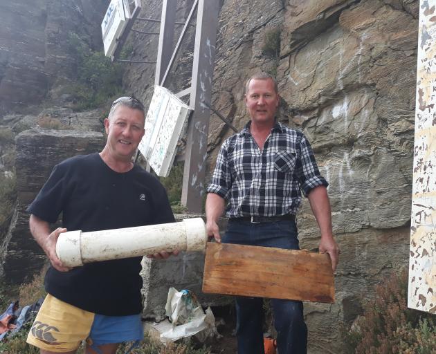 Former Alexandra Jaycees members Ewan Richmond (left) and Murray Anderson display a time capsule...