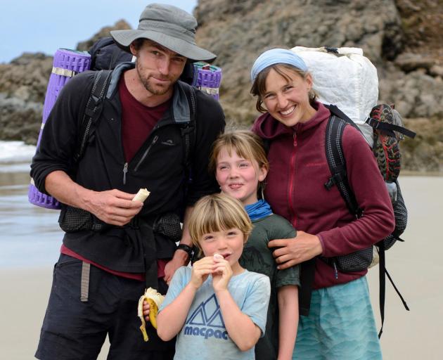 The Rapsey family, of Dunedin, on the beach near Te Arai Point, on the Mangawhai to Pakiri Beach stretch of Te Araroa Trail. Photo: Supplied