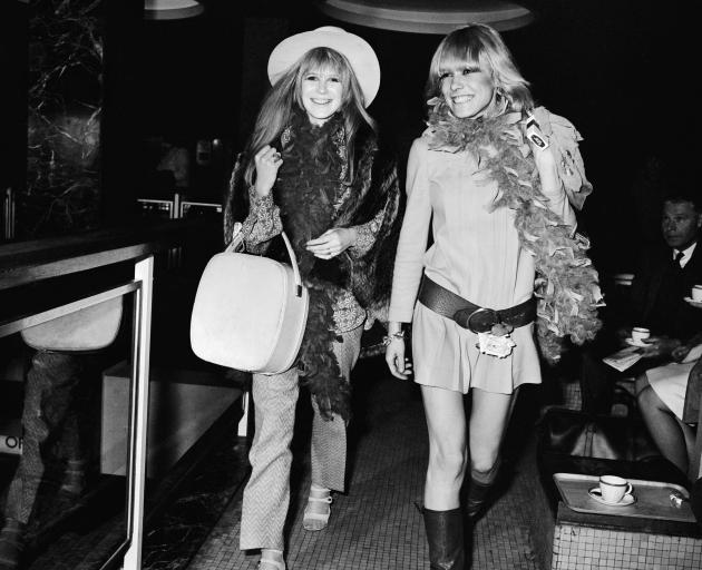 Marianne Faithfull and actress Anita Pallenberg at Heathrow Airport to fly to Tangiers with their...
