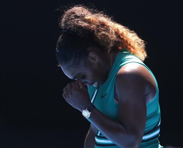 Serena Williams of the U.S. reacts during match against Czech Republic's Karolina Pliskova. Photo...
