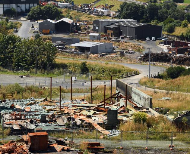 The Greenwaste building and Valley Lumber in the background a year on from the Burnside fire. 