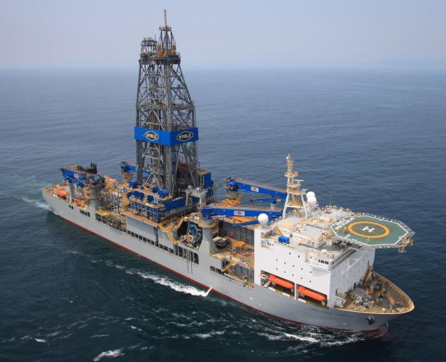 Drill ship Noble Bob Douglas unsuccessfully test-drilled for oil and gas off Otago's coast in early 2014. Photo: Supplied