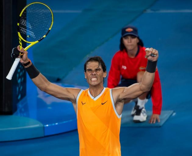 Rafael Nadal celebrates his quarterfinal win at the Australian Open. Photo: Getty Images