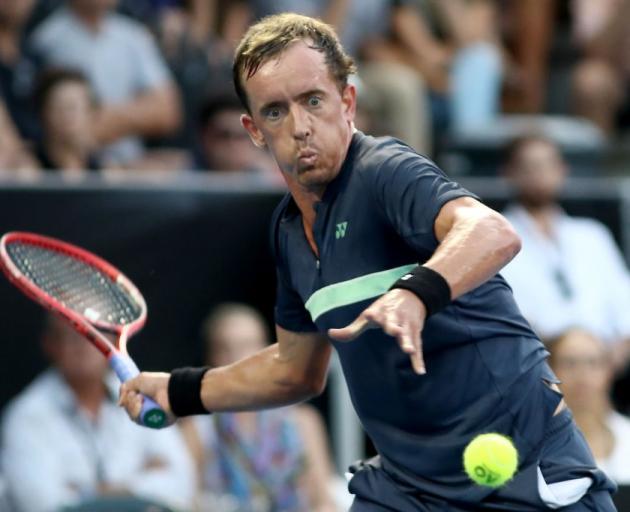 Rubin Statham in action during his loss to Jan-Lennard Struff at the ASB Classic. Photo: Getty...