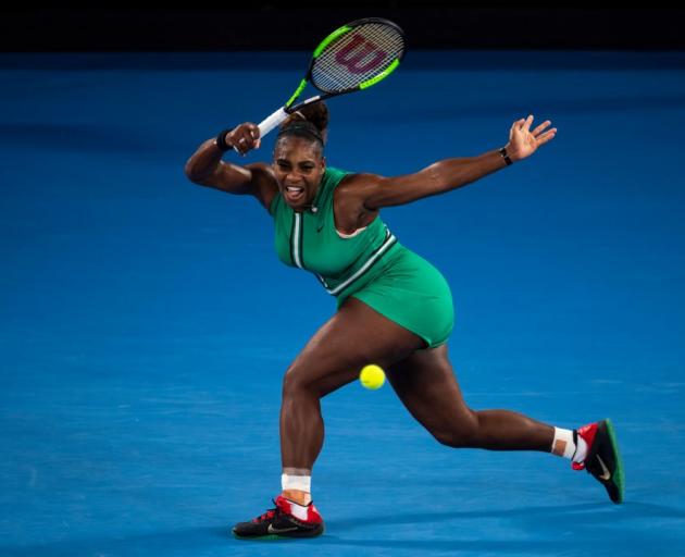 Serena Williams in action during her win over Simona Halep. Photo: Getty Images
