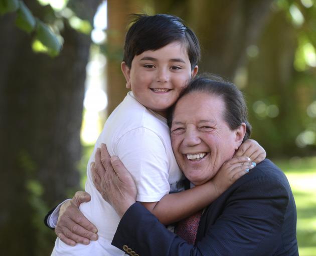 Sir Tim Shadbolt and his son Declan (6) celebrate the news of his knighthood in Invercargill last week. Sir Tim says the knighthood is also a recognition of the way Invercargill is again transforming itself into a thriving and innovative city. Photo: Gera