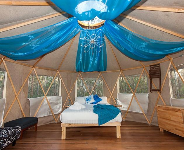 The interior of a yurt at Talo Retreat.