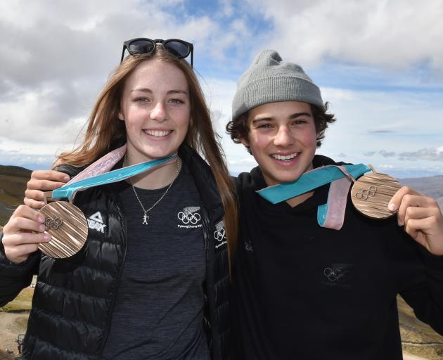 Winter Olympic bronze medallists Zoi Sadowski-Synnott and Nico Porteous arrived home in Wanaka yesterday and took a trip to Cardrona, the skifield where they quietly developed into stars over the last decade. Photo: Peter McIntosh