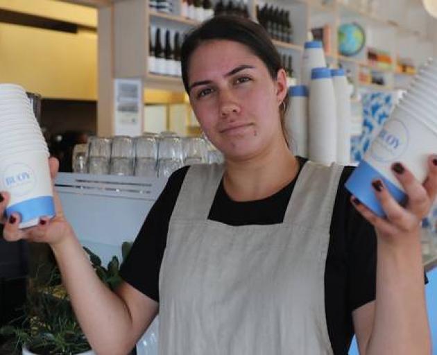 Bailey Dewar from Buoy Cafe said it was logical that takeaway cups were for customers taking away. Photo: NZ Herald