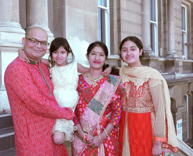 Bangladesh-born family members (from left) Shyamal Das, Shuchi Das, Shubhra Sinha and Shreya Das at the Dunedin Municipal Chambers yesterday. Photo: Linda Robertson