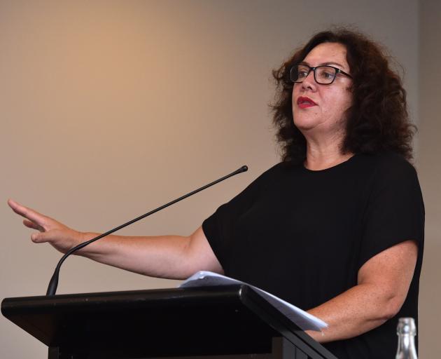 Tomorrow's Schools task force member Barbara Ala'alatoa addresses a public meeting in Dunedin last night. Photos: Peter McIntosh