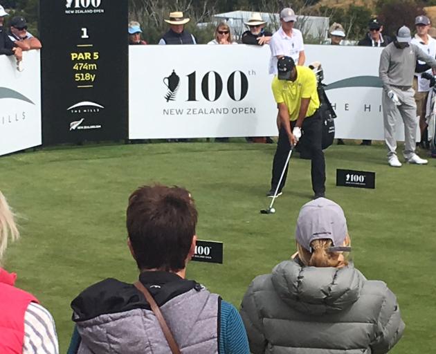 Michael Campbell tees off on the 1st hole of the New Zealand Open. Photo: Steve Hepburn 