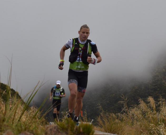 Simone Maier crosses over Goat Pass on her way to winning the Longest Day in the Coast to Coast....