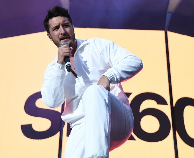 Matiu Walters, Six60's front man performs before Ed Sheeran takes to the stage at Forsyth Barr Stadium in Dunedin last year. Photo: ODT