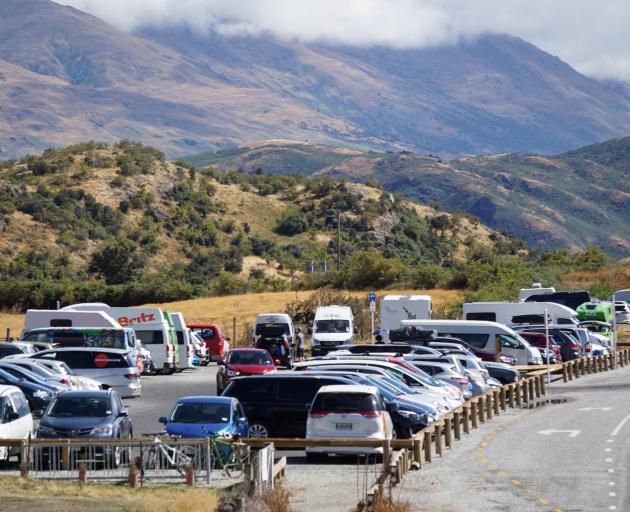 The Roys Peak track car park was at capacity well before lunchtime on Tuesday. Photo: Sean Nugent